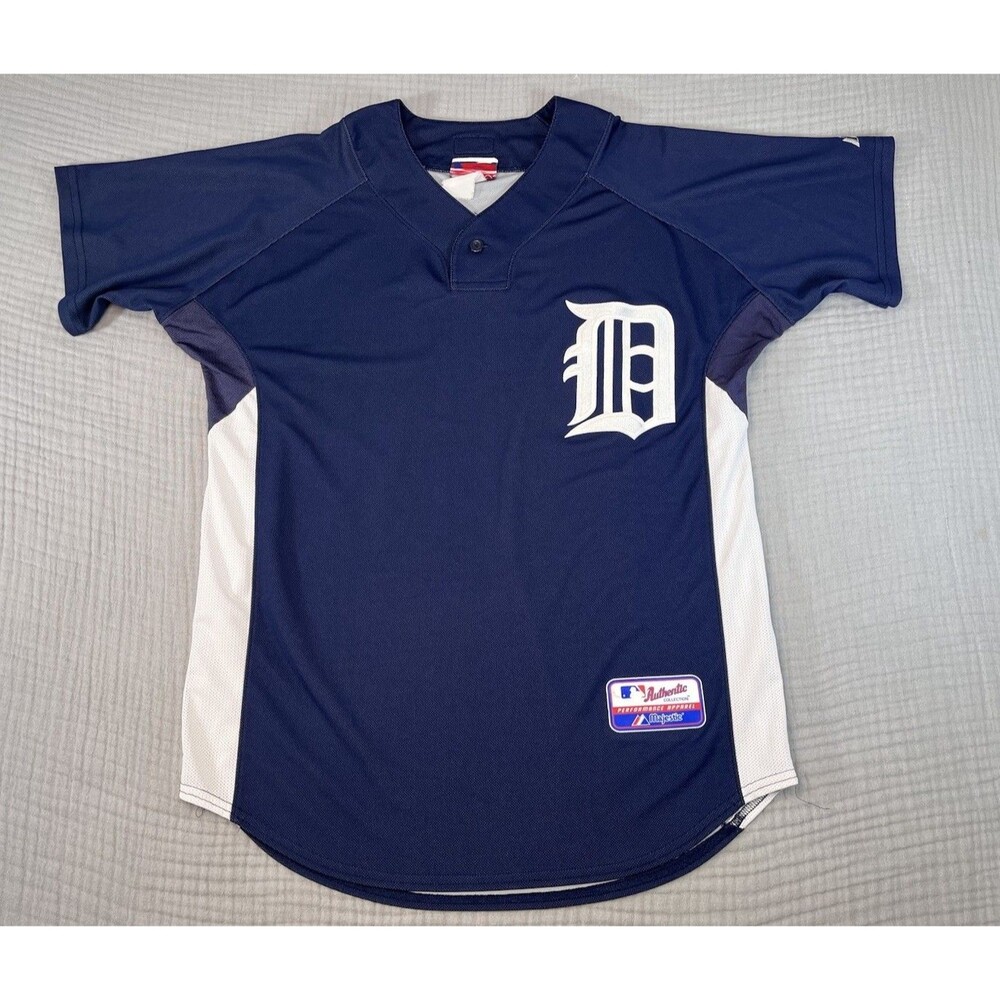 Detroit Tigers Majestic MLB Pullover Jersey Shirt Navy Blue Mens Medium V-Neck